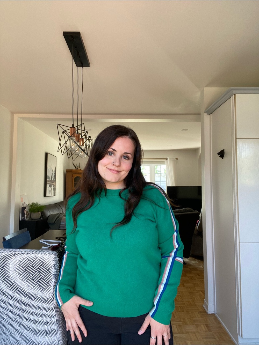 Vero Moda Green Crewneck Sweater with Multicolor Stripes